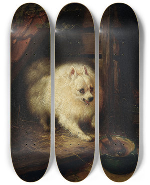 Triptych art skateboard deck of Henritte Ronnerknip An Unwelcome Intruder by Henritte Ronner-Knip (1821-1909)