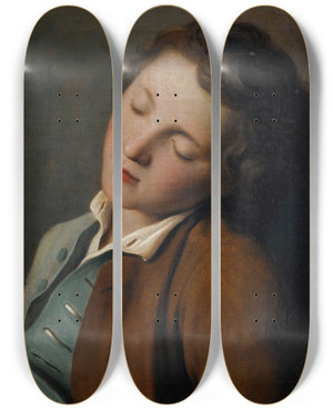 Triptych art skateboard deck of Pietro Rotari Young Boy Sleeping by Pietro Rotari (1707-1762)