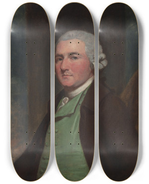 Triptych art skateboard deck of George Romney A Man Called Mr Cross by George Romney (1734-1802)