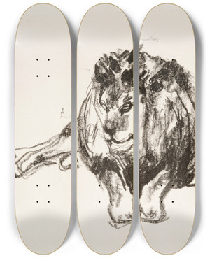Triptych art skateboard deck of Edvard Munch Lion Lying Down by Edvard Munch (1863-1944)