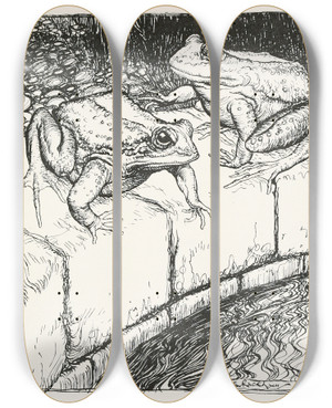 Triptych art skateboard deck of Arthur Rackham The Frogs And The Well by Arthur Rackham (1867-1939)