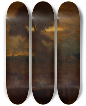 Triptych art skateboard deck of George Inness Afterglow by George Inness (1825-1894)