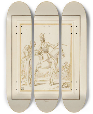 Triptych art skateboard deck of Charles Parrocel Knights On Horseback by Charles Parrocel (1688-1752)