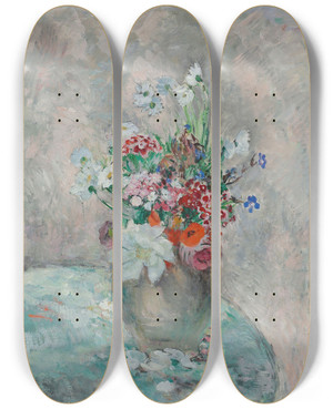 Triptych art skateboard deck of Henri Lebasque Fleurs Dans Un Vase by Henri Lebasque (1865-1937)