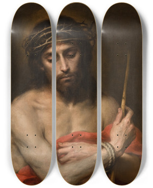 Triptych art skateboard deck of Bartolom Estebn Murillo Ecce Homo by Bartolome Esteban Murillo (1617-1682)