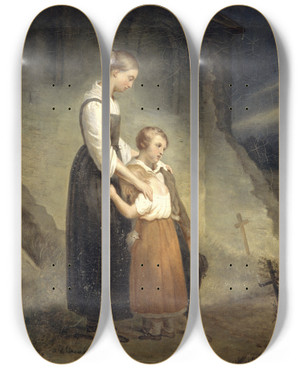 Triptych art skateboard deck of Ary Scheffer The Orphans by Ary Scheffer (1795-1858)