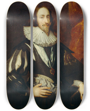 Triptych art skateboard deck of Anthony Van Dyck Charles I by Anthony Van Dyck (1599-1641)