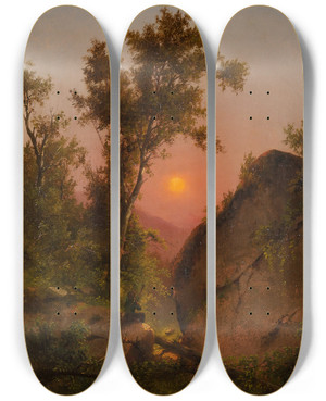 Triptych art skateboard deck of Henry Ary View From The Bluff Sunset by Henry Ary (1807-1859)