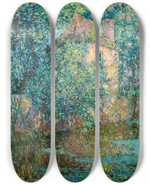 Triptych art skateboard deck of Henri Le Sidaner Le Pavillon Dans Les Feuilles Composition by Henri Le Sidaner (1862-1939)