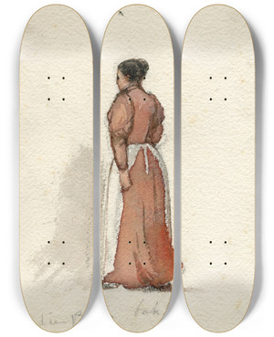 Triptych art skateboard deck of Adolf Le Comte Een Staande Diensbode by Adolf Le Comte (1850-1921)