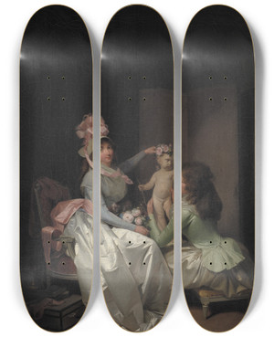 Triptych art skateboard deck of Louis Lopold Boilly Garlanding The Statuette Of Cupid by Louis Leopold Boilly (1761-1845)