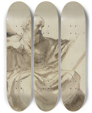 Triptych art skateboard deck of Guercino Brtiger Sitzender Prophet Auf Einer Tafel Lesend Kniestck Nach Rechts by Guercino (1591-1666)