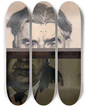 Triptych art skateboard deck of Samuel Johnson Woolf John Llewellyn Lewis_1 by Samuel Johnson Woolf (1880-1948)