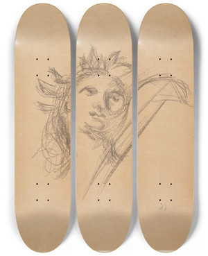 Triptych art skateboard deck of Harald Giersing Hoved Studie Efter Raphael by Harald Giersing (1881-1927)
