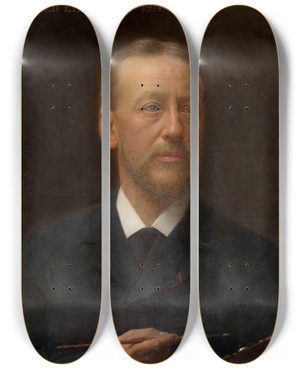 Triptych art skateboard deck of Edouard De Jans The Painter Alfred Elsen by Edouard De Jans (1855-1919)