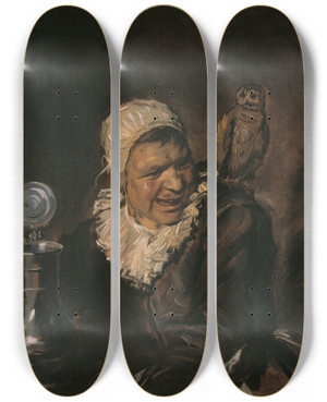 Triptych art skateboard deck of Frans Hals Malle Babbe by Frans Hals (1581-1666)