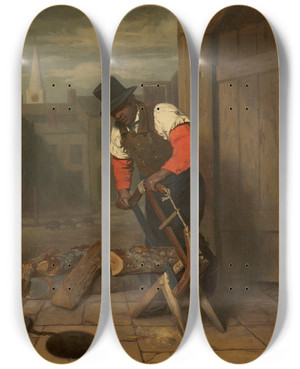 Triptych art skateboard deck of Charles E Weir The Wood Sawyer by Charles E Weir (1823-1845)