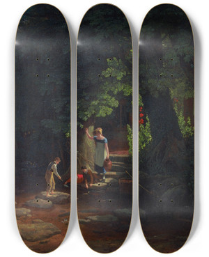 Triptych art skateboard deck of Francis Danby Children By A Brook by Francis Danby (1793-1861)