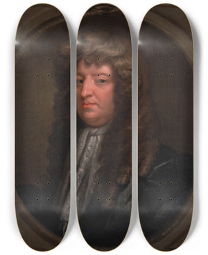 Triptych art skateboard deck of Gerard Soest Samuel Butler by Gerard Soest (1600-1681)