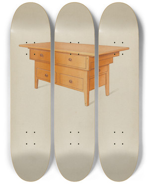 Triptych art skateboard deck of Lawrence Foster Dairy Counter by Lawrence Foster