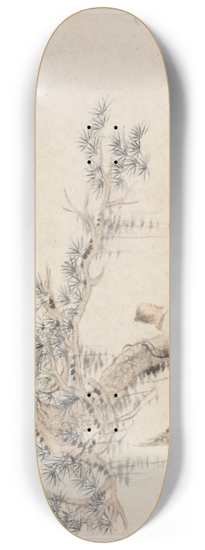 Hua Yan - An Old Man Sits under a Pine Tree, a Boy is behind a Stone 8.25 inch art skate deck