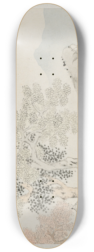 Hua Yan - Three Big Trees, a Stream with an Old Man Sitting on the Bank 8.25 inch art skate deck