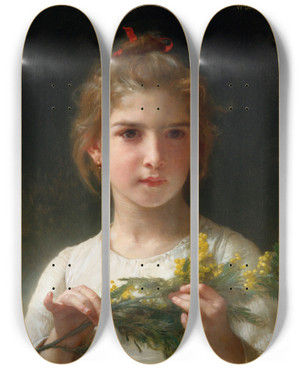 Triptych art skateboard deck of William Bouguereau Mimosa by William Bouguereau (1825-1905)