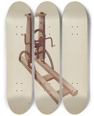 Triptych art skateboard deck of Joseph L Boyd Wheelwrights Drill by Joseph L Boyd (20-)