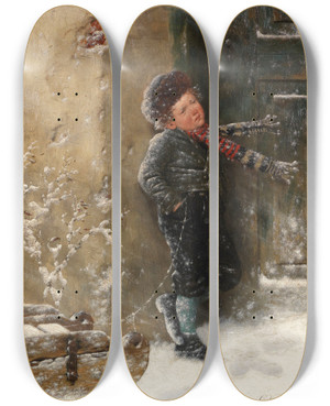 Triptych art skateboard deck of Carl Kronberger Niemand Zu Hause by Carl Kronberger (1841-1921)