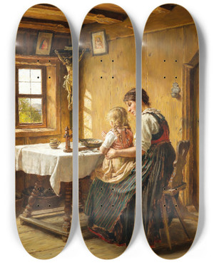 Triptych art skateboard deck of Karl Gebhardt Saying Grace by Karl Gebhardt (1860-1917)