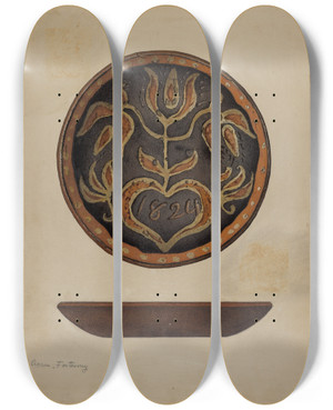 Triptych art skateboard deck of Aaron Fastovsky Pa German Plate_4 by Aaron Fastovsky