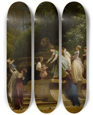 Triptych art skateboard deck of Henricharlesantoine Baron Dans Le Jardin by Henri-Charles-Antoine Baron (1816-1885)