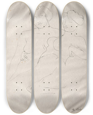 Triptych art skateboard deck of Auguste Rodin Two Figures_2 by Auguste Rodin (1840-1917)