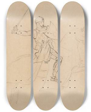 Triptych art skateboard deck of Prosper Lafaye Cavalier Mdival by Prosper Lafaye (1806-1883)