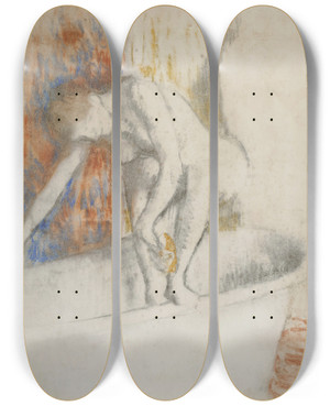 Triptych art skateboard deck of Edgar Degas Aprs Le Bain_2 by Edgar Degas (1834-1917)