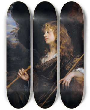 Triptych art skateboard deck of Sir Peter Lely A Boy As A Shepherd by Sir Peter Lely (1618-1680)