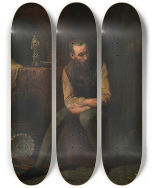 Triptych art skateboard deck of Joseph Nicolas Robertfleury Bernard De Palissy In His Workshop by Joseph Nicolas Robert-Fleury (1797-1890)