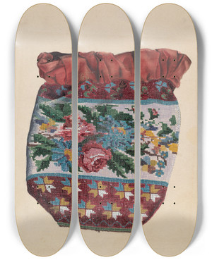 Triptych art skateboard deck of Ralph Atkinson Beaded Bag_2 by Ralph Atkinson (20-)