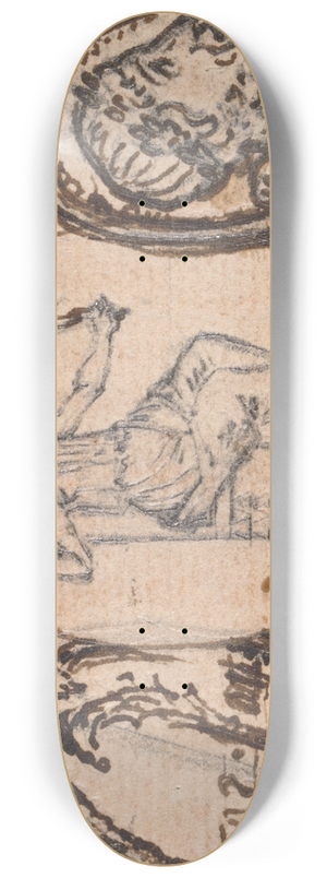 Hubert-Franois Gravelot - Design for a Vignette; Seated Classical Figure 8.25 inch art skate deck