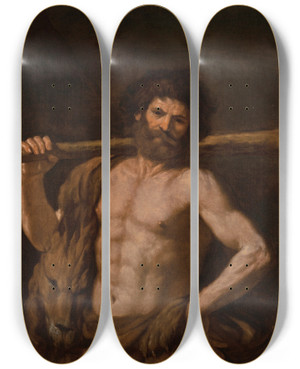 Triptych art skateboard deck of Guercino Hercules by Guercino (1591-1666)