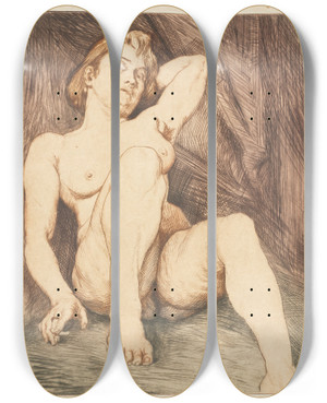 Triptych art skateboard deck of Charles Maurin The Cigarette by Charles Maurin (1856-1914)