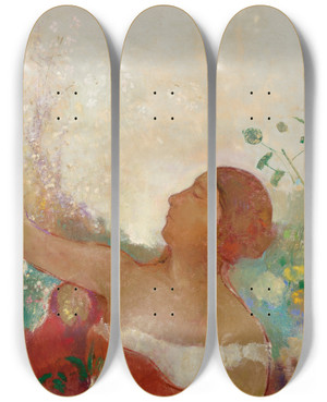 Triptych art skateboard deck of Odilon Redon Lenfant Prdestine Ophlie by Odilon Redon (1840-1916)