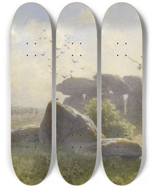 Triptych art skateboard deck of Alexander Mollinger Hunebed by Alexander Mollinger (1836-1867)