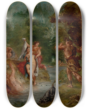 Triptych art skateboard deck of Eugne Delacroix The Summer Diana Surprised By Actaeon by Eugene Delacroix (1798-1863)