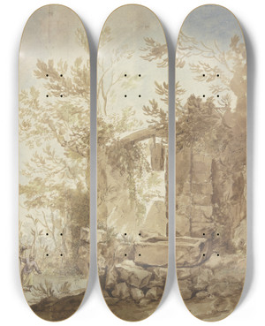 Triptych art skateboard deck of Jean Baptiste Marie Pierre Smashed Drawing Well by Jean Baptiste Marie Pierre (1714-1789)