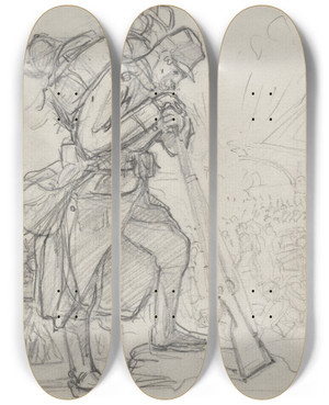 Triptych art skateboard deck of Auguste Louis Lepre La Retraite Aprs Charleroi_4 by Auguste Louis Lepere (1849-1918)