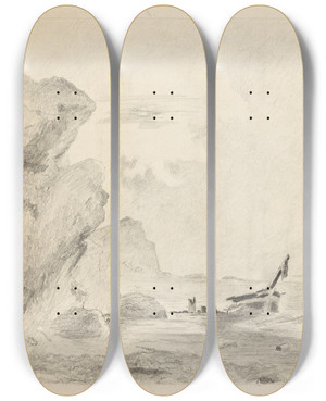 Triptych art skateboard deck of Gustav Wentzel Shipwreck by Gustav Wentzel (1859-1927)