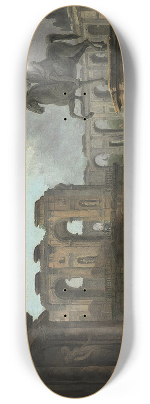 Hubert Robert - A Roman capriccio with washerwomen by the Statue of Marcus Aurelius 8.25 inch art skate deck