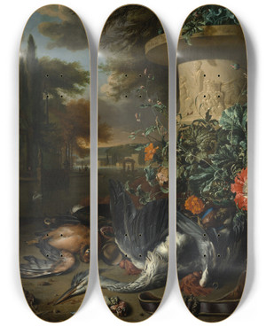 Triptych art skateboard deck of Jan Weenix Gamepiece With A Dead Heron by Jan Weenix (1641-1719)