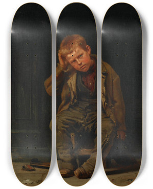 Triptych art skateboard deck of John George Brown This Corner Dont Pay by John George Brown (1831-1913)